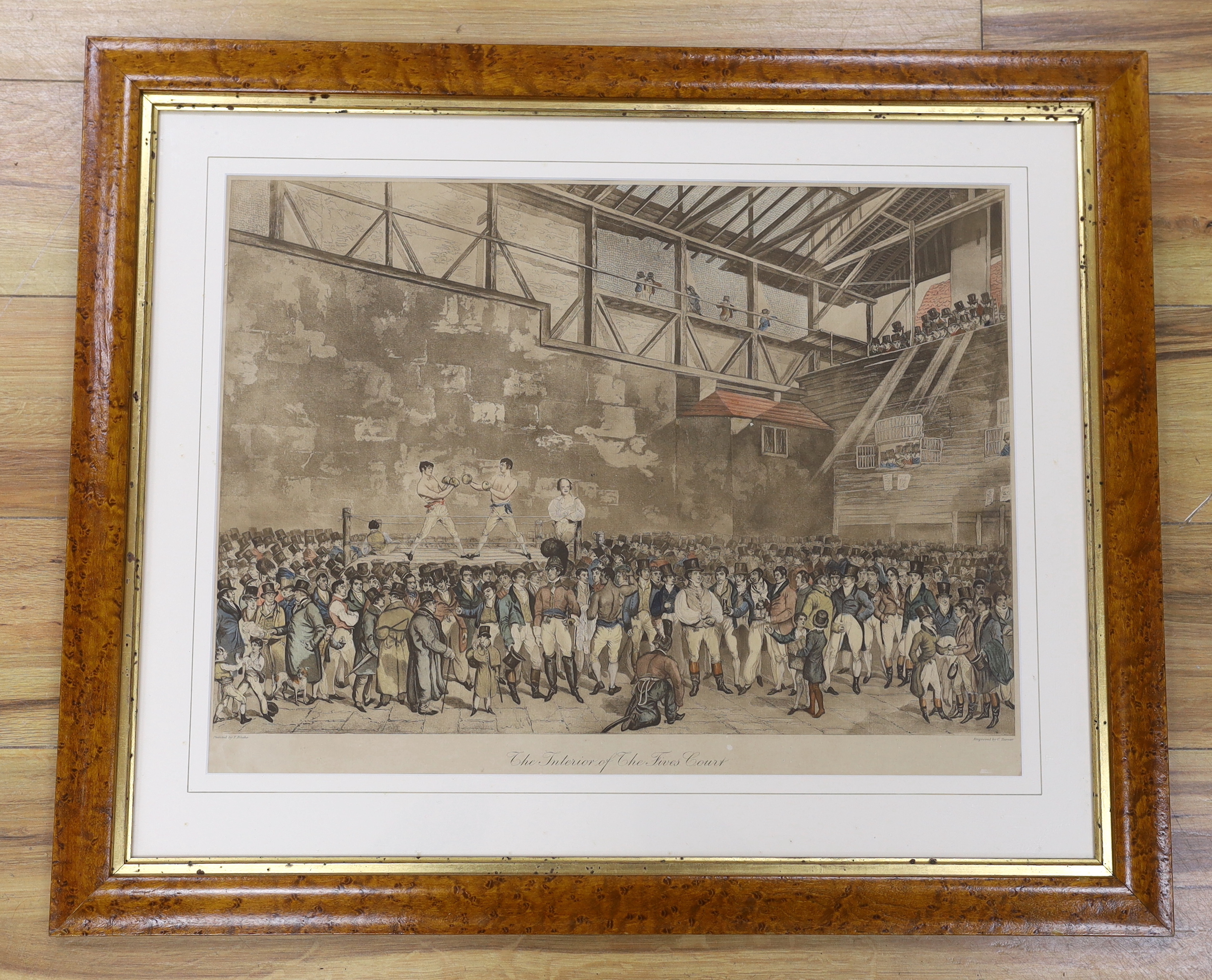 Charles Turner (1774-1857) after T. Blake, colour engraving, Boxing interest 'The interior of the Fives Court', 42 x 56cm